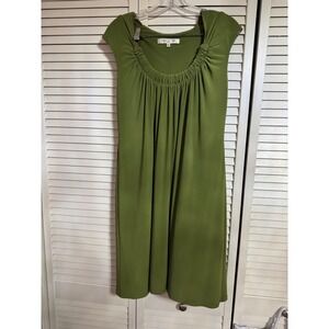 Evan Picone Dress Cap Sleeve Stretch Pleated Green